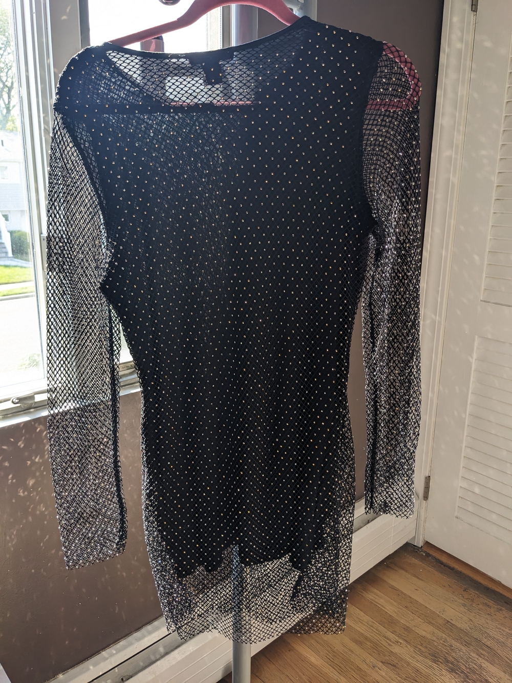 Sincerely Jules Black Sheer Mesh Rhinestone Long Sleeve Dress
